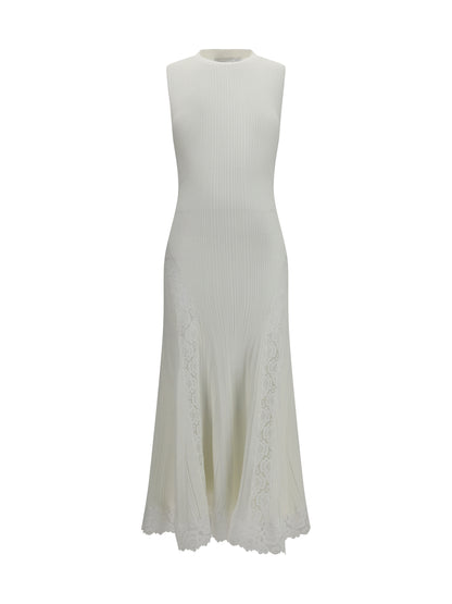 SELF-PORTRAIT Knit midi Dress with lace inserts
