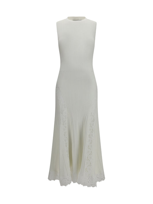 SELF-PORTRAIT Knit midi Dress with lace inserts