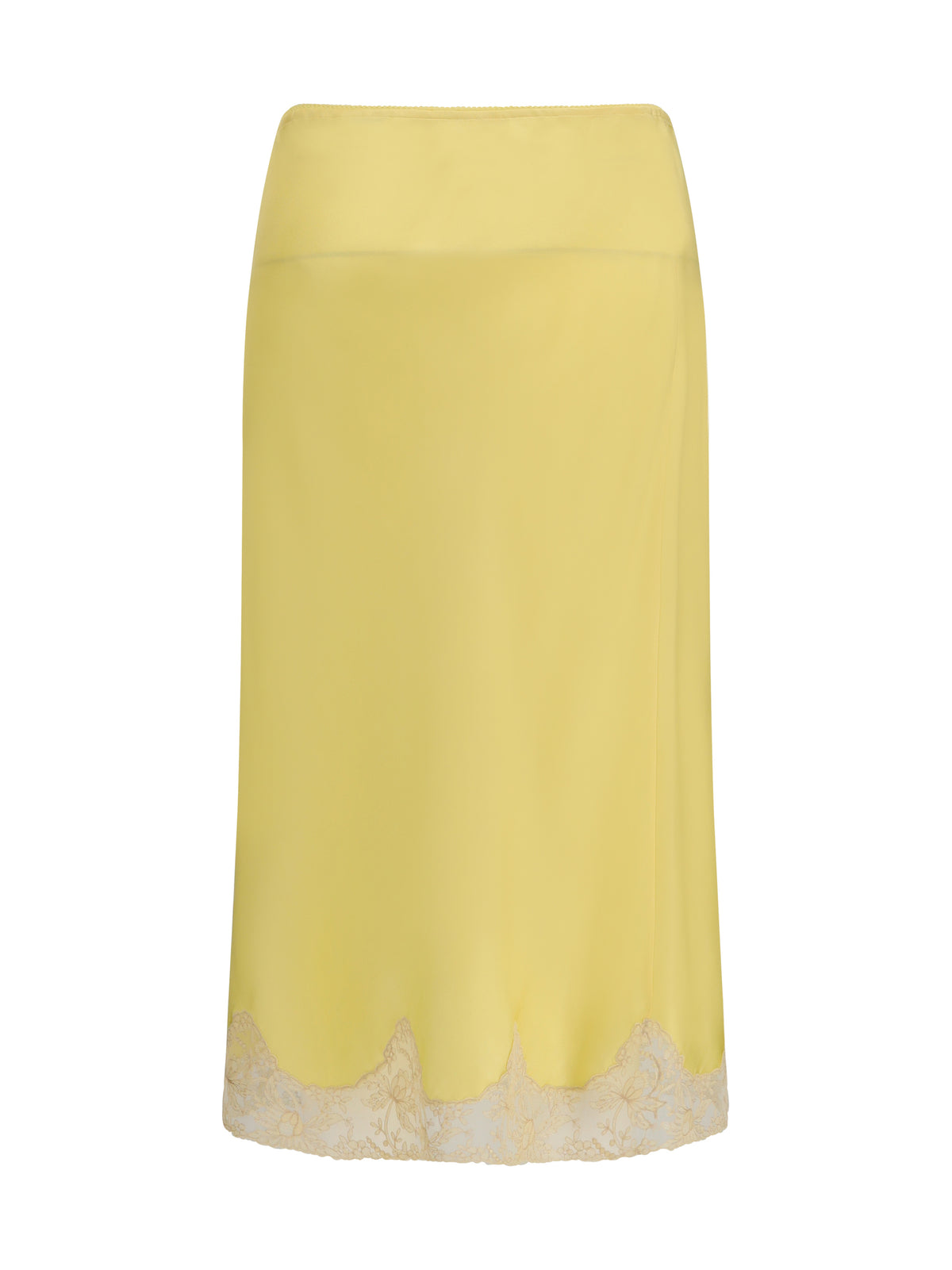 Saint Laurent Satin midi Skirt with lace inserts - Lemon