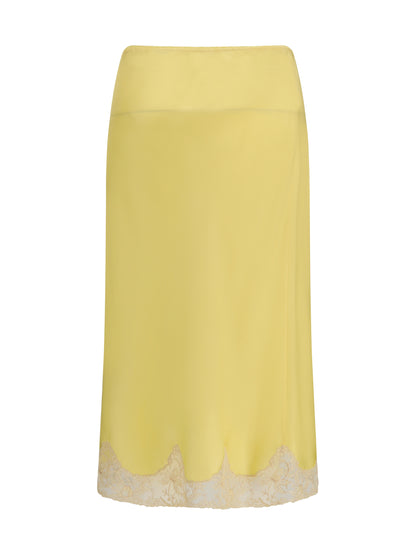 Saint Laurent Satin midi Skirt with lace inserts - Lemon