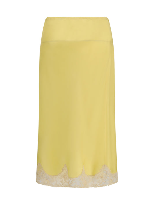 Saint Laurent Satin midi Skirt with lace inserts - Lemon