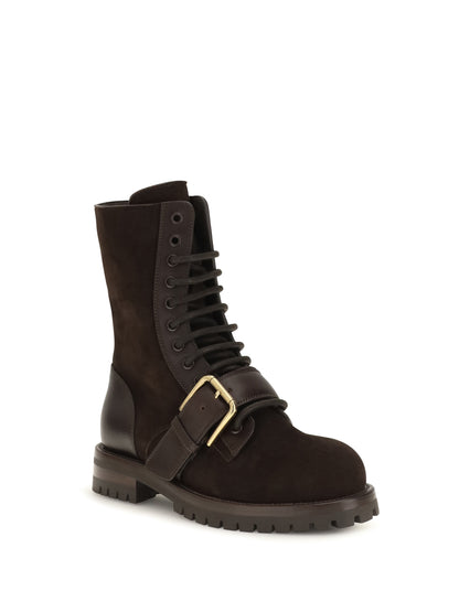 Dolce & Gabbana Leather and suede Buckle Ankle Boots - Ebony/Moro