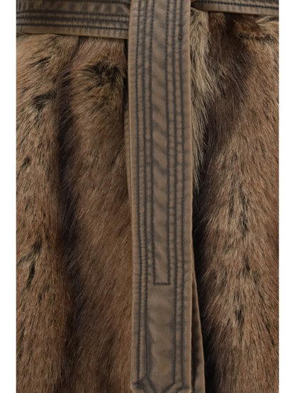 Pinko Galearis faux fur Hooded Vest - Beige-Gallinaccio