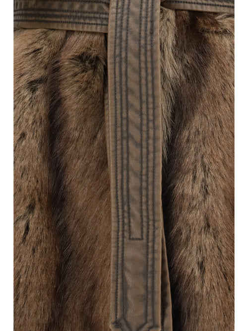 Pinko Galearis faux fur Hooded Vest - Beige-Gallinaccio