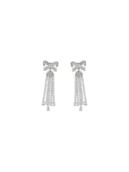 Self-Portrait Crystal Bow drop Earrings - Silver