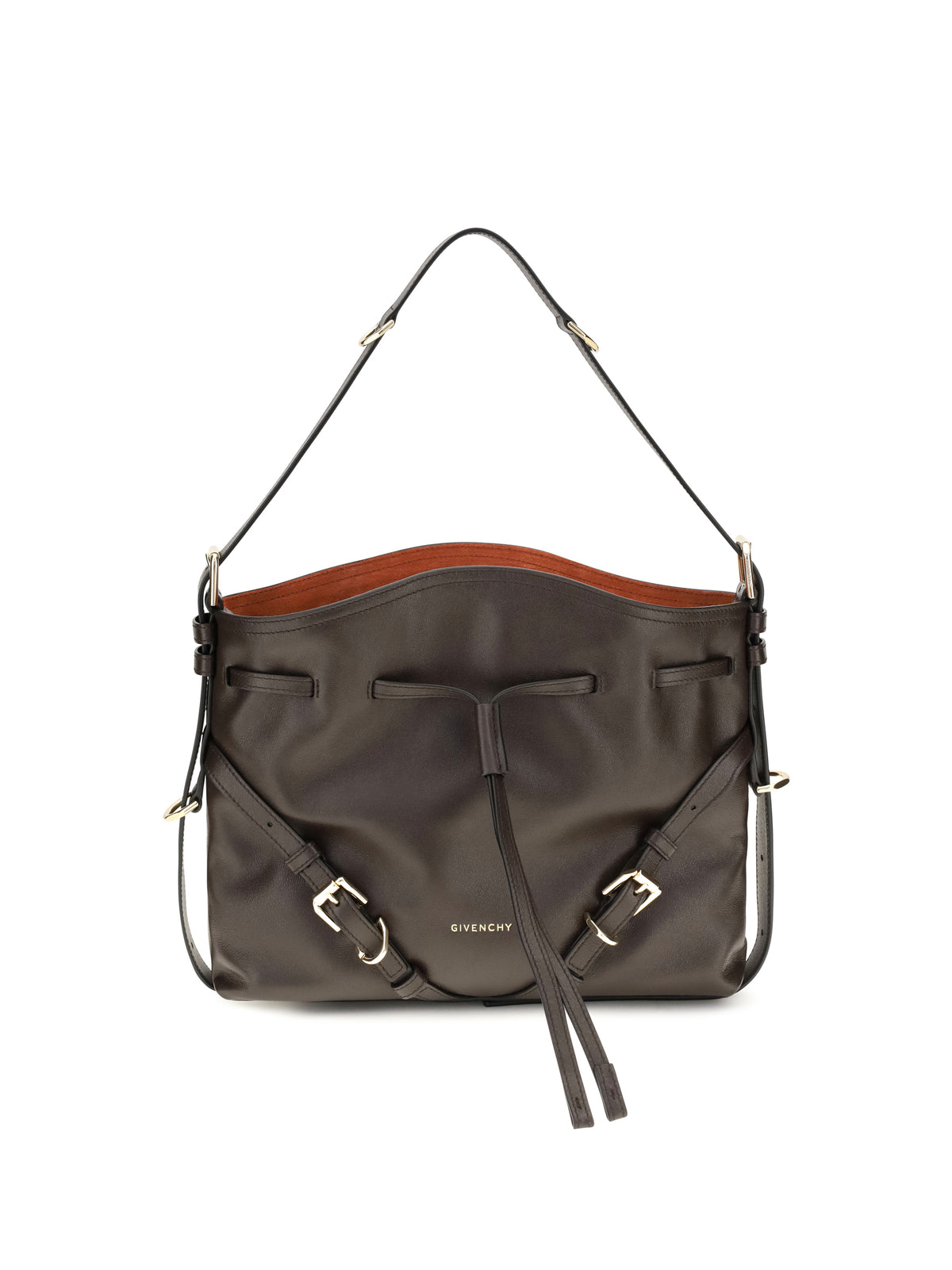 Givenchy Small Voyou Bucket Handbag in glossy leather - Chocolate