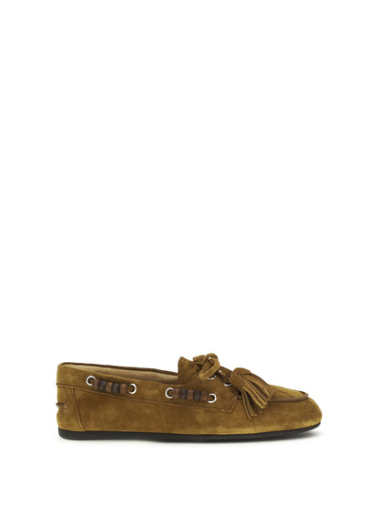 Miu Miu Boat suede Loafers - Olive