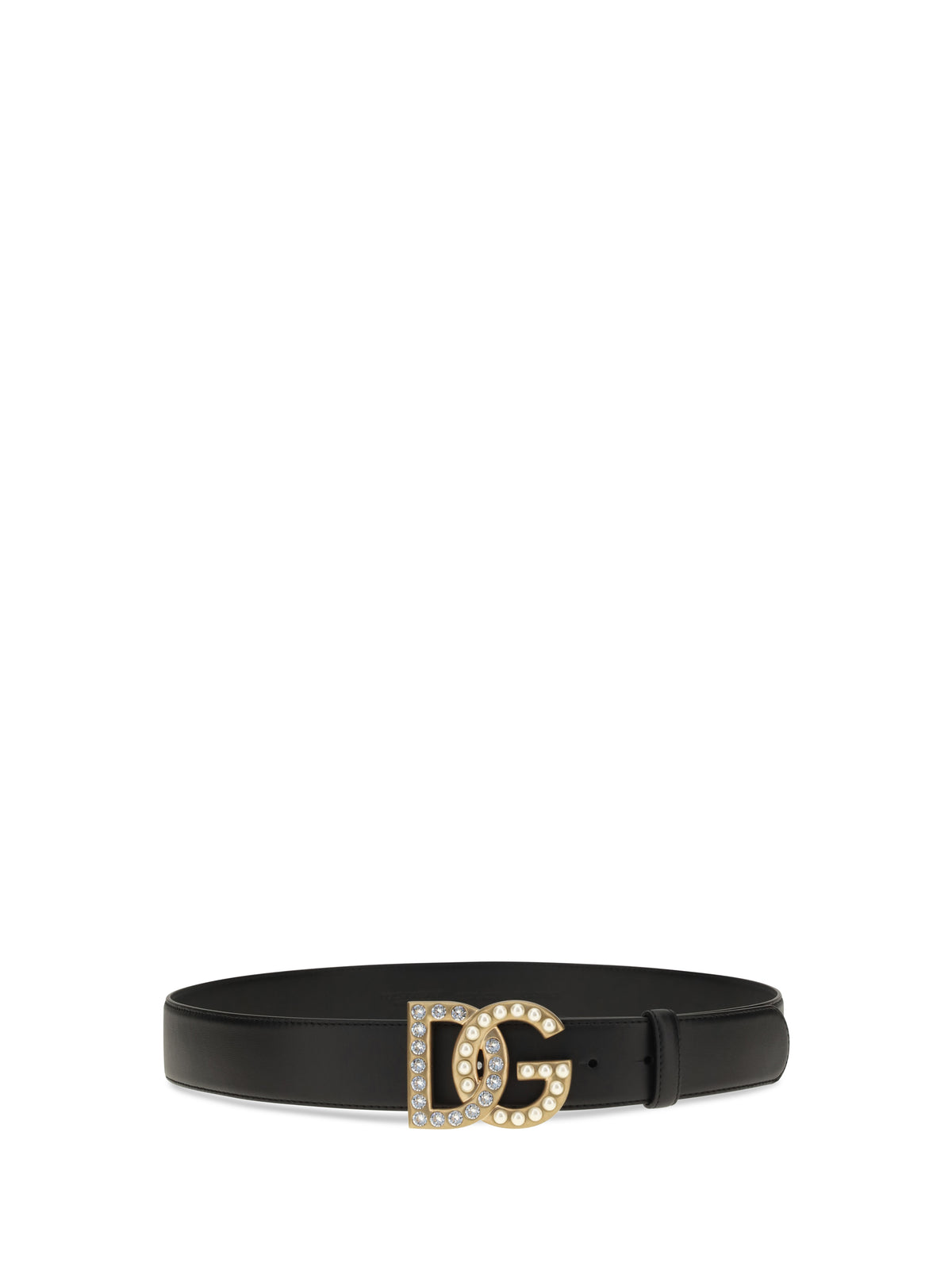 Dolce & Gabbana Leather Belt with crystal DG logo - Black/Multicolor
