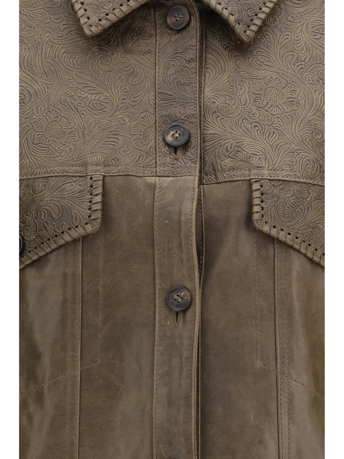 Golden Goose Babete leather Jacket with embossed details - Mud Green