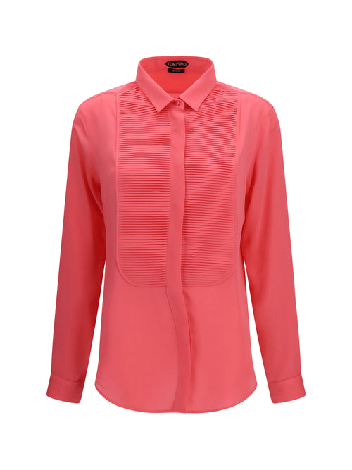 Tom Ford Tuxedo Shirt in silk with pleated bib - Bright Fuxia