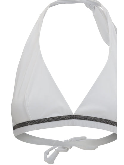 Brunello Cucinelli Tech jersey Bikini Top with monili - White
