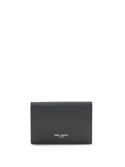 Saint Laurent Grain de poudre leather business Card Holder - Black/Black