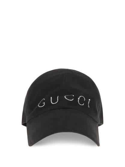 Gucci Rhinestone logo Baseball Cap - Black