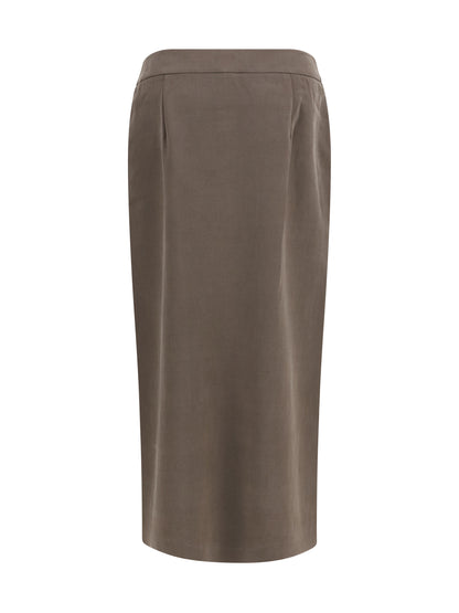 Giorgio Armani Silk and wool wrap Long Skirt with patch pocket - Mud