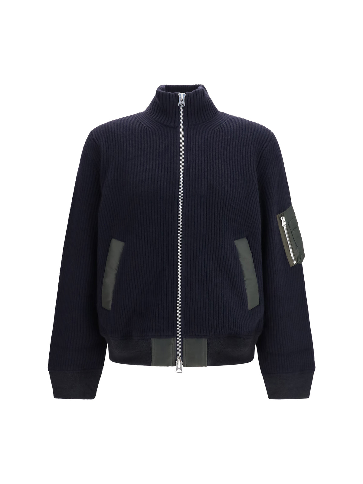 Sacai Ribbed Sweater - Navy×D/Khaki