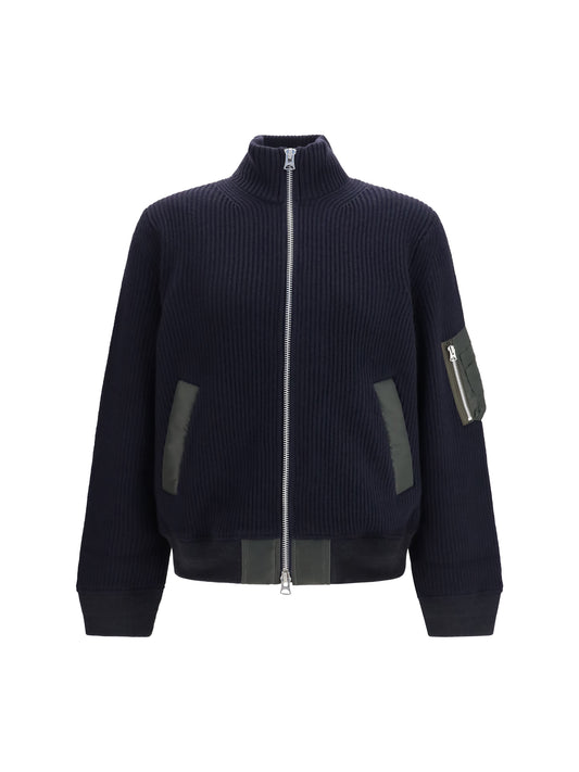 Sacai Ribbed Sweater - Navy×D/Khaki