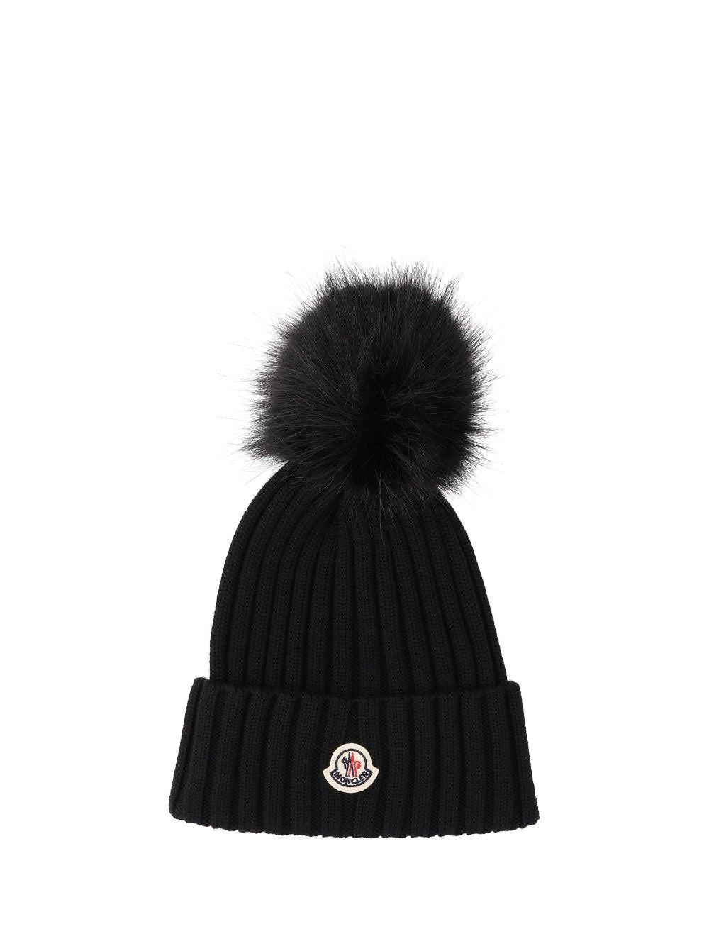 Moncler Wool Hat With Pom Pom - Black