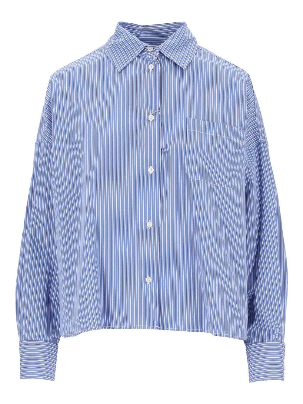 Weekend Max Mara Short Striped Cotton Shirt - Blue