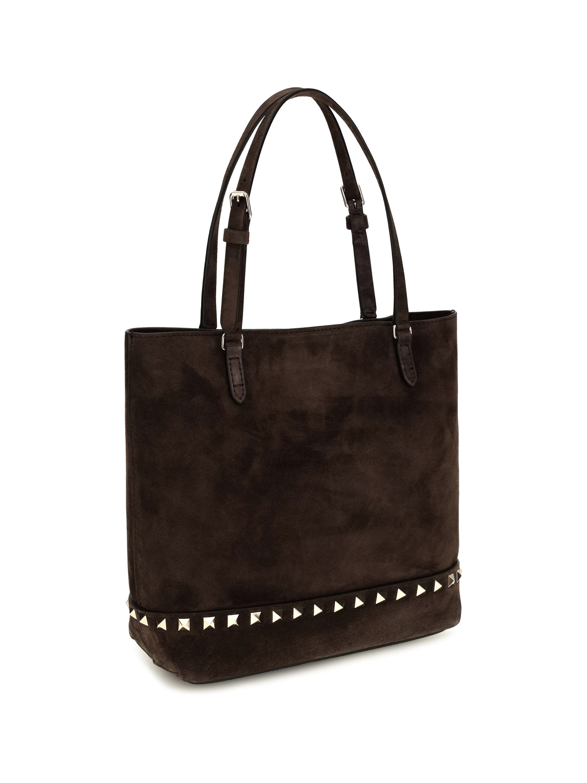 Valentino Garavani Small Rockstud suede Tote Bag - Ebony Brown