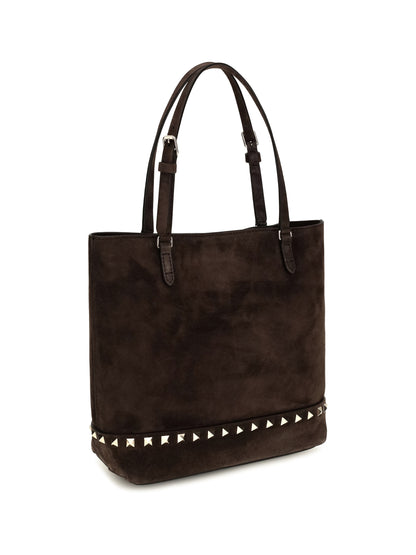 Valentino Garavani Small Rockstud suede Tote Bag - Ebony Brown