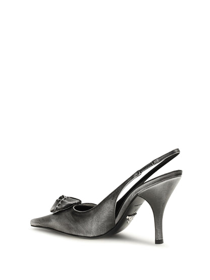 Prada Floral-detail leather Slingback Pumps - Bianco+Nero