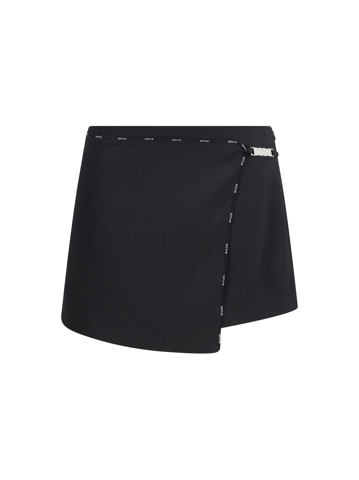 GCDS Satin mini Skirt-Shorts with logo trim - Black/Black