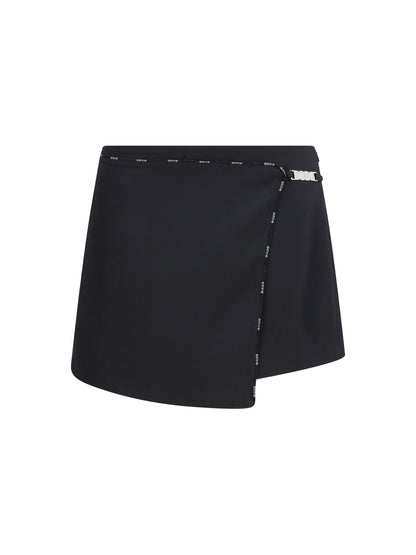 GCDS Satin mini Skirt-Shorts with logo trim - Black/Black