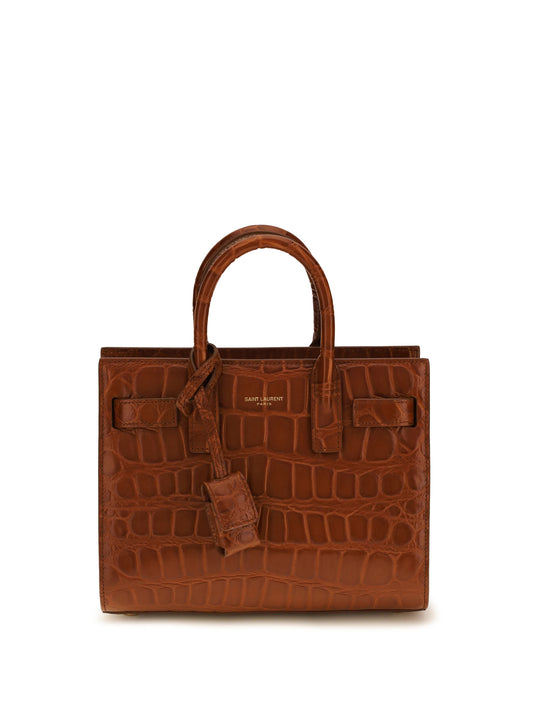 SAINT LAURENT Sac de Jour Handbag in crocodile-embossed leather