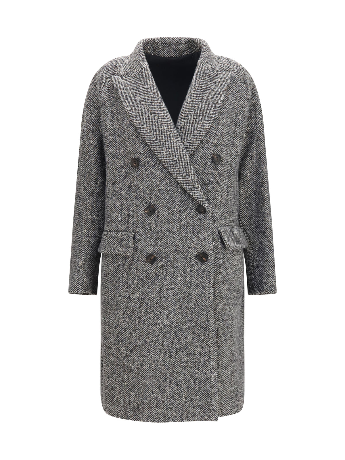 Brunello Cucinelli Double-breasted wool and alpaca blend Coat with sequins - Panama/Black