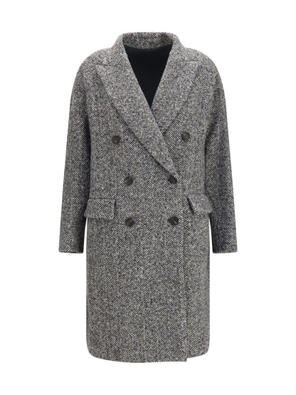 Brunello Cucinelli Double-breasted wool and alpaca blend Coat with sequins - Panama/Black