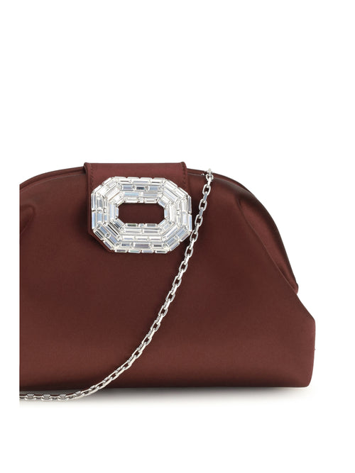 Amina Muaddi Camelia Satin Clutch - Merlot Satin