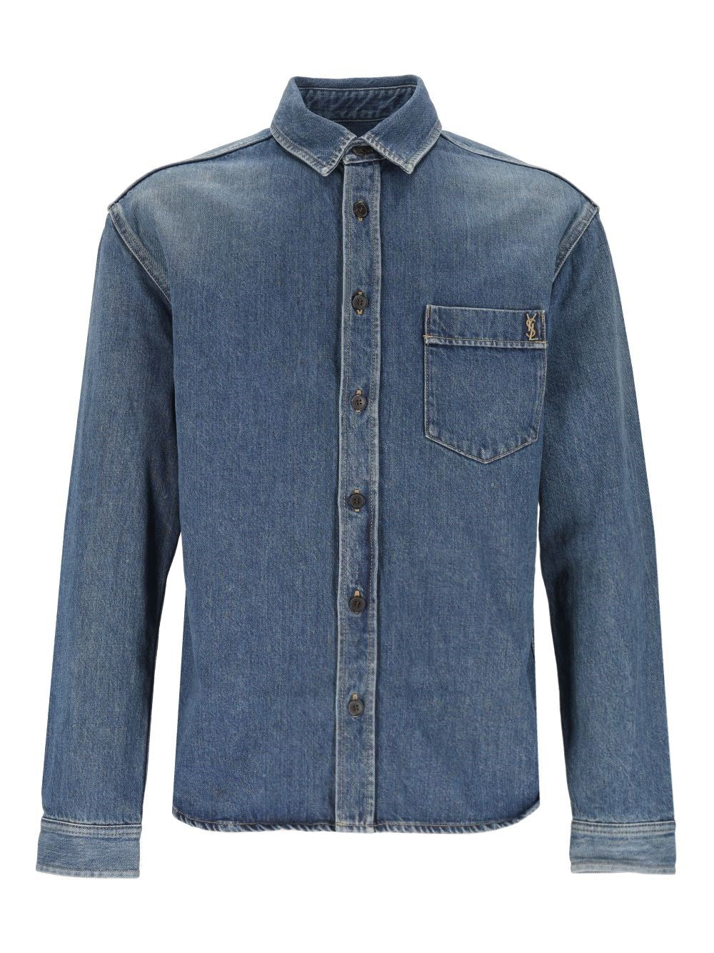 Saint Laurent Cassandre Denim Shirt In Reef Blue Denim