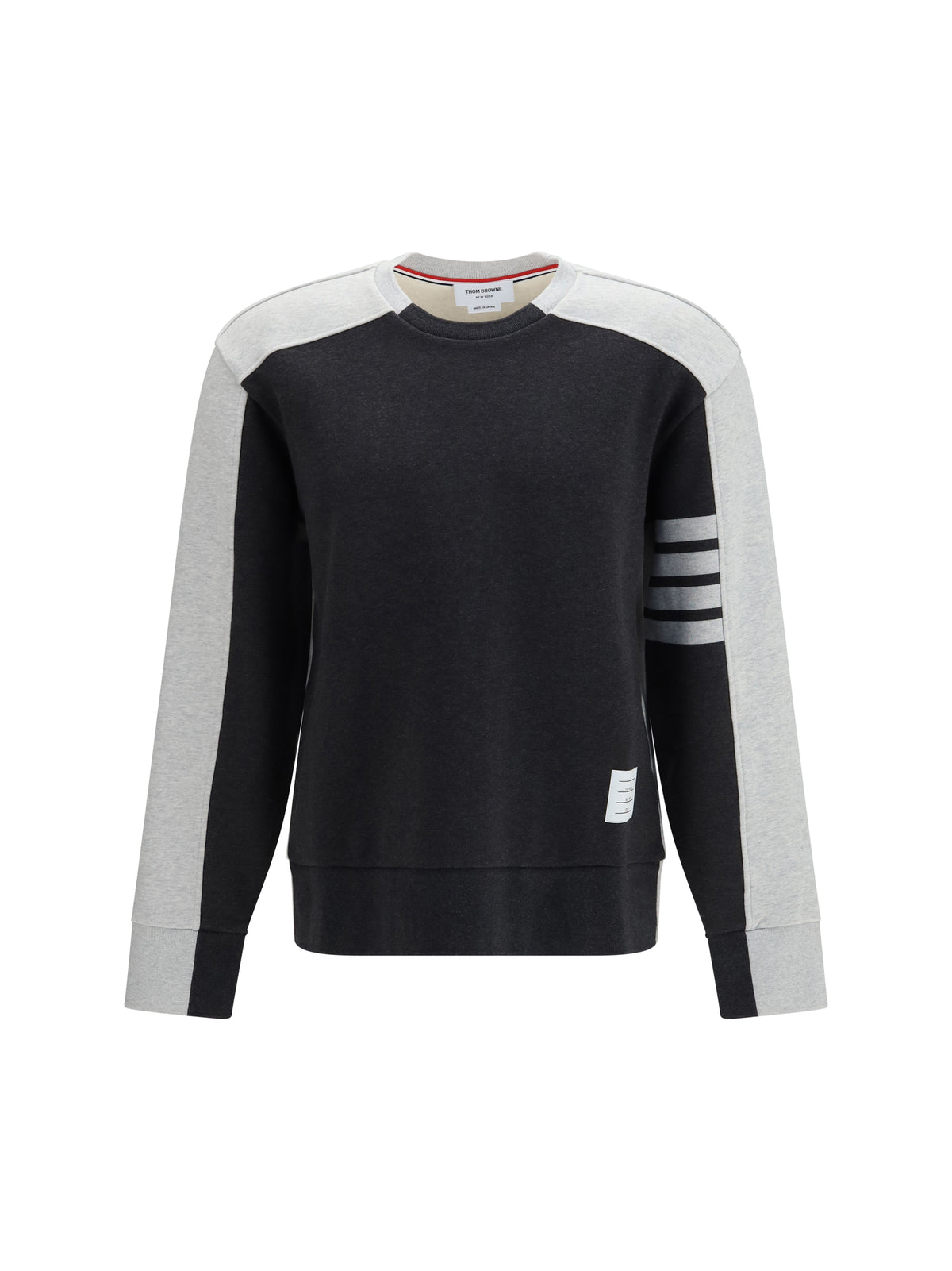Thom Browne Colorblock Crewneck Sweatshirt with 4-bar detail - Dark Grey / Pale Grey