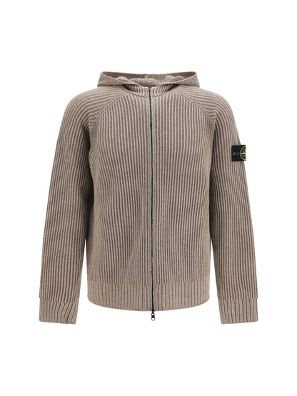 Stone Island Hooded zip-up Sweater - Biscuit