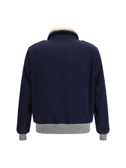 Brunello Cucinelli Cashmere beaver Jacket with shearling collar - Blue Colorato
