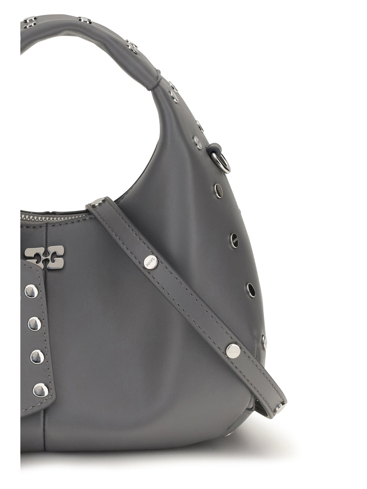 Ganni Mini studded Hobo Handbag - Quiet Shade