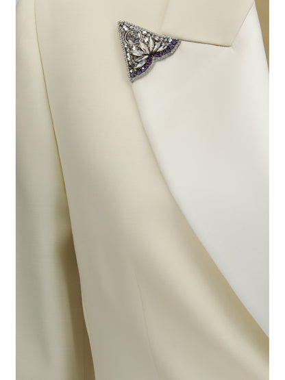 Versace Stretch wool Blazer with embroidered lapels - White