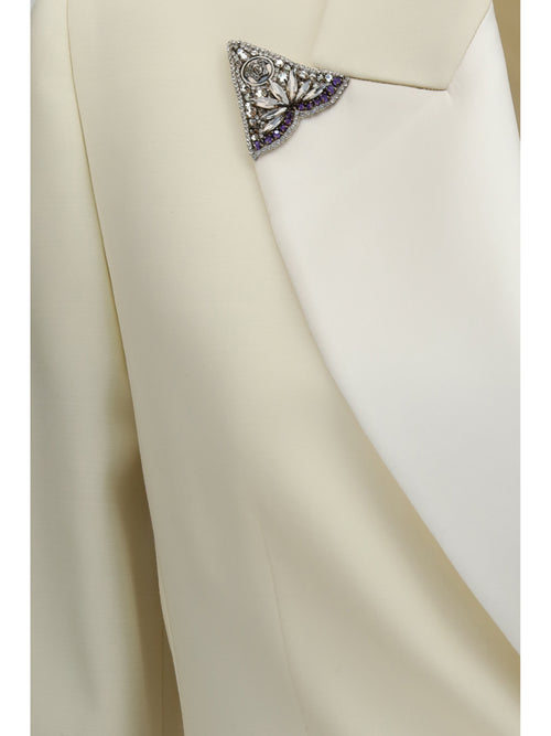 Versace Stretch wool Blazer with embroidered lapels - White