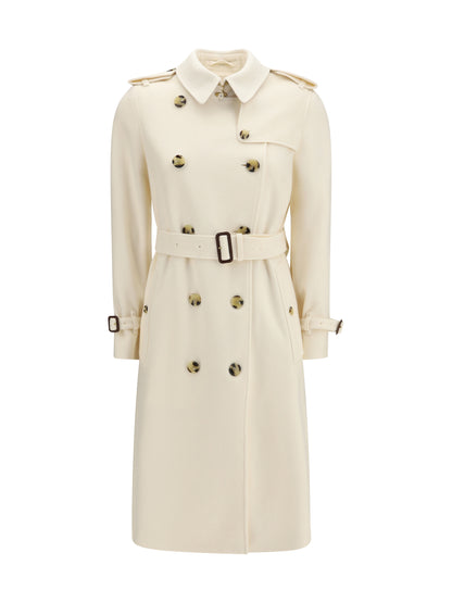 Burberry Long Kensington cashmere Trench Coat - Ivory White