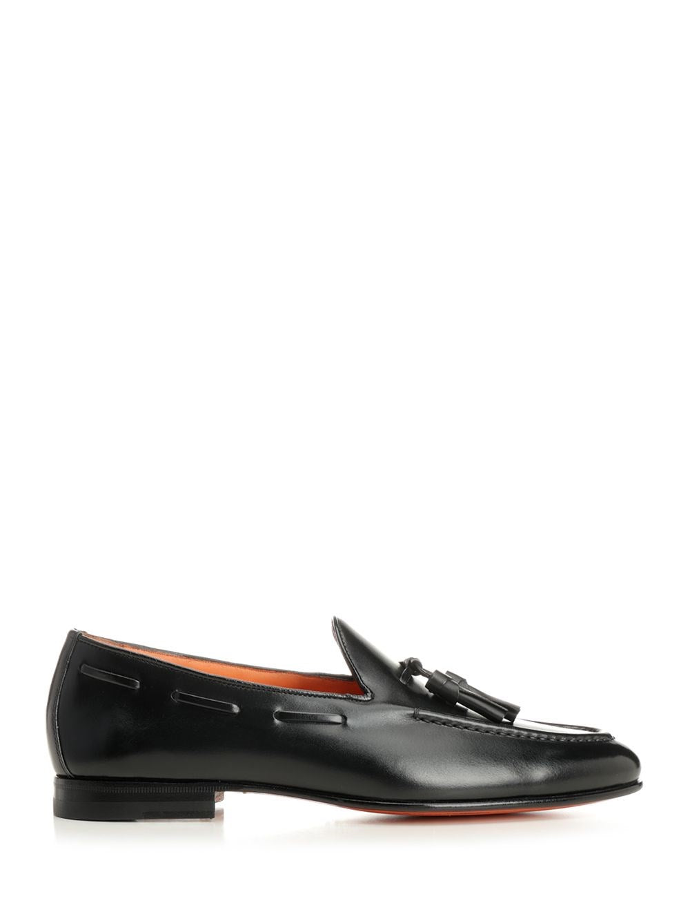Santoni Brushed Leather Moccasin With Tassels - Black