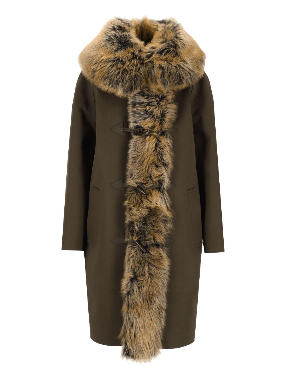 Saint Laurent Canvas And Shearling Coat - Green