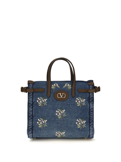 VALENTINO GARAVANI Small Antibes Handbag in embroidered denim
