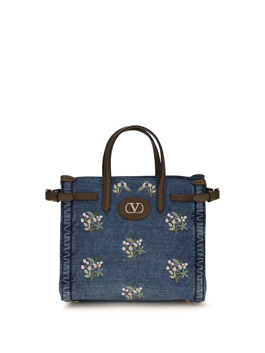 VALENTINO GARAVANI Small Antibes Handbag in embroidered denim
