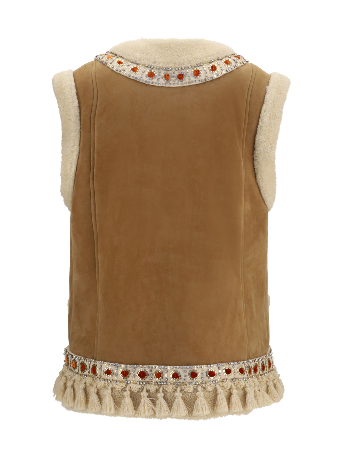 Valentino Suede and fur Vest - Camel/Multicolor