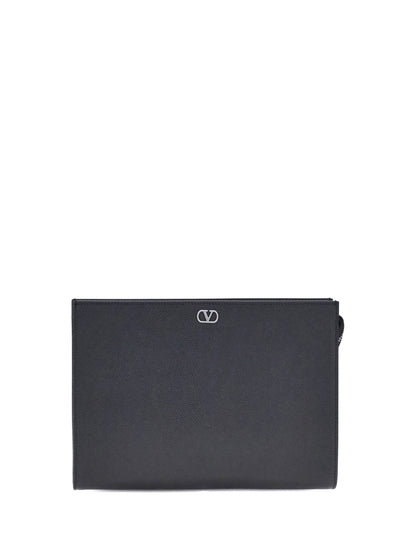 Valentino Garavani VLogo Signature grained calfskin Pouch - Black