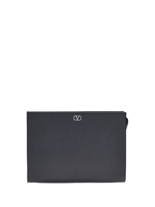 Valentino Garavani VLogo Signature grained calfskin Pouch - Black