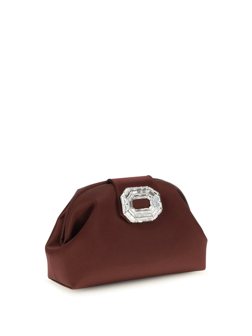 Amina Muaddi Camelia Satin Clutch - Merlot Satin