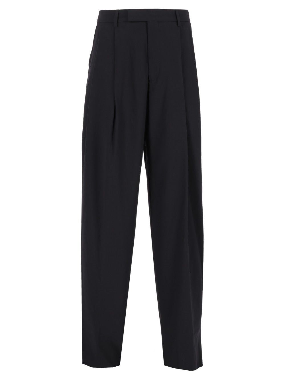 Giorgio Armani Oversized Virgin Wool Crepe Trousers With Pleats - Blue