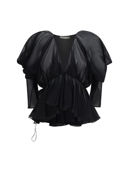 Khaite Tylar Draped V-Neck Top - Black