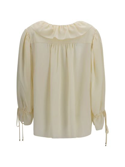 Chloé Ruffled V-Neck Shirt - Pristine White